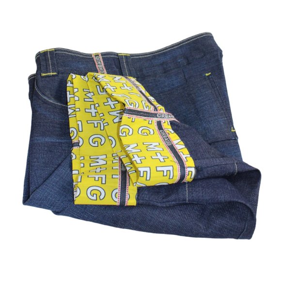 Marithe Francois Girbaud Yellow Logo Blue Denim  Bermuda Short, Size 34/… - Picture 5 of 12